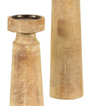 Benzara Wooden Candle Holder with Distressed Details, Set of 3, Brown