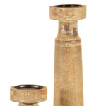 Benzara Wooden Candle Holder with Distressed Details, Set of 3, Brown