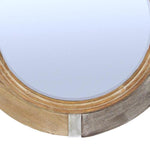 Benzara Round Wooden Beveled Wall Mirror with Metal Accent, Brown