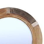 Benzara Round Wooden Beveled Wall Mirror with Metal Accent, Brown