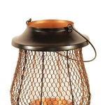 Benzara Bellied Metal Lantern with Glass Hurricane, Bronze