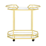 Benzara 2 Tier Geometric Metal Serving Cart with Mirror Shelves, Gold
