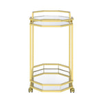 Benzara 2 Tier Geometric Metal Serving Cart with Mirror Shelves, Gold