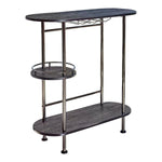 Benzara Oblong Shape Metal Bar Unit with Stemware Rack, Gray and Chrome