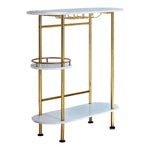 Benzara Oblong Shape Metal Bar Unit with Stemware Rack, White and Gold
