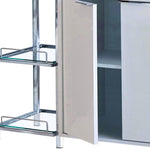 Benzara 6 Glass Shelf Metal Frame Bar Cabinet with Power Outlet, Clear and Chrome