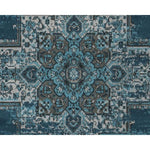 Benzara 87 x 63 Inches Polypropylene Rug with Medallion Print, Blue and Gray