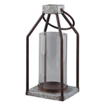 Benzara Geometric Lantern with Glass Hurricane, Set of 2, Black and Gray