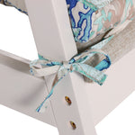 Benzara Rome Beach Print Fabric Thick Chair Pad with Tufted Details, White and Blue