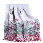 Benzara Prague Embroidered Birds Microfiber Throw Blanket with Digital Printing, White