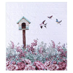 Benzara Prague Embroidered Birds Microfiber Throw Blanket with Digital Printing, White