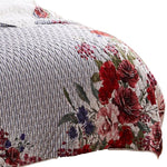 Benzara Dublin 3 Piece Reversible Pinstripe and Floral Border King Quilt Set, Multicolor