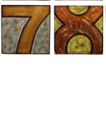 Benzara 9 Piece Wooden Square Shaped Numerical Wall decor Set, Multicolor
