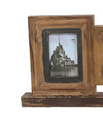 Benzara 4 Piece Distressed Wood Photo Frame on Rectangular Stand, Rustic Brown