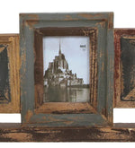 Benzara 4 Piece Distressed Wood Photo Frame on Rectangular Stand, Rustic Brown