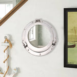 Benzara Glass Inserted Aluminum Porthole Wall Decor With Hinge Joint, Gray