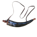 Benzara Ancient Style Powder Horn With Long Strap, Black and Brown