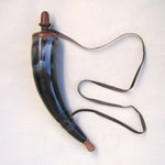 Benzara Ancient Style Powder Horn With Long Strap, Black and Brown