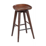 Benzara BM61418 Contoured Seat Wooden Frame Swivel Barstool with Angled Legs, Dark Brown