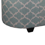Benzara BM96238 2 Piece Oblong Upholstered Storage Ottoman with Quatrefoil Print, Teal Blue