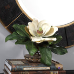 Uttermost – Celia Magnolia Silk Flower 13″H in Clear Glass Vase with Stones Green White Home Decor