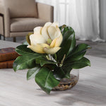 Uttermost – Celia Silk Magnolia 13″H Faux Water Glass Vase Green White Home Accent Table Decor