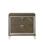 Benzara 2 Drawer Wooden Nightstand with Mirror Accent and Acrylic Legs, Taupe Brown