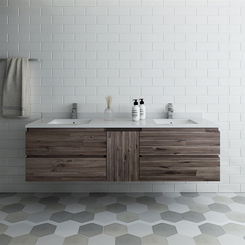 Fresca Formosa Wall Hung Double Sink Modern Bathroom w/ Top