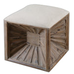 Uttermost Jia Wooden Ottoman with white linen upholstery