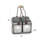 Benzara Galvanized Metal Four Tin Storage Organizer with Movable Wooden Handle,Gray