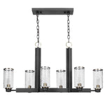 Jarsdel Industrial 6 Light Island Chandelier with Black and Brass Frame and Glass Shades