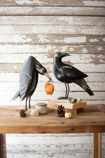 Tall Recycled Iron Crow Figurines – 16.5 Inch Height, Halloween Display, Set of 2