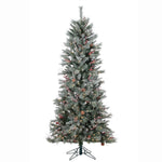 7' x 40" Frosted Berry Pine Artificial Tree 250 Clear Mini Lights Metal Stand