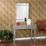 The Urban Port 2 Drawer Wooden Console Table with Mirror Inserts, Silver and Gray
