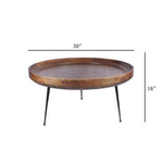 The Urban Port Round Mango Wood Coffee Table With Splayed Metal Legs, Brown and Black