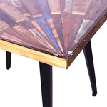 The Urban Port Square Wooden End Table with Sunburst Design Glass Inserted Top, Multicolor