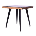 The Urban Port Square Wooden End Table with Sunburst Design Glass Inserted Top, Multicolor
