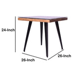The Urban Port Square Wooden End Table with Sunburst Design Glass Inserted Top, Multicolor