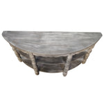 The Urban Port Half moon Shaped Wooden Console Table with 2 Shelves and Turned Legs, Gray