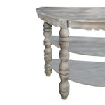 The Urban Port Half moon Shaped Wooden Console Table with 2 Shelves and Turned Legs, Gray