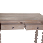 The Urban Port 2 Drawer Classic Wooden Desk with Turned Leg Support, Distressed Brown