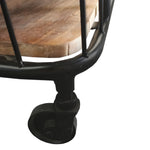 The Urban Port Metal Frame Bar Cart with Wooden Top and 2 Shelves, Black and Brown