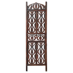 The Urban Port Decorative 3 Panel Mango Wood Screen with Abstract Carvings, Brown