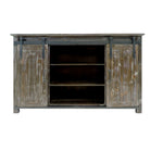 The Urban Port 60 `` Wooden Console with Barn Style Sliding Door Storage,Distressed Brown