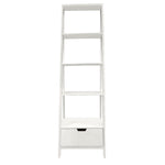 The Urban Port 4 Shelf Wooden Ladder Bookcase with Bottom Drawer, Antique White