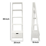 The Urban Port 4 Shelf Wooden Ladder Bookcase with Bottom Drawer, Antique White