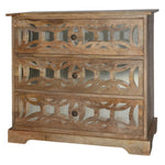The Urban Port 3 Drawer Mango Wood Console Storage Cabinet with Lattice Design Mirror Front, Brown