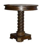 The Urban Port Round Mango Wood Table with Twisted Pedestal Base and Molded Top, Dark Brown