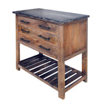 The Urban Port Mango Wood Accent Storage Side Table with 3 Drawers and Slatted Bottom Shelf, Brown