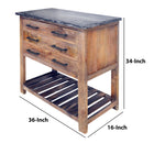 The Urban Port Mango Wood Accent Storage Side Table with 3 Drawers and Slatted Bottom Shelf, Brown